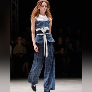 Julia Allert Flared Thin Denim Pants With Corset Waistband Blue